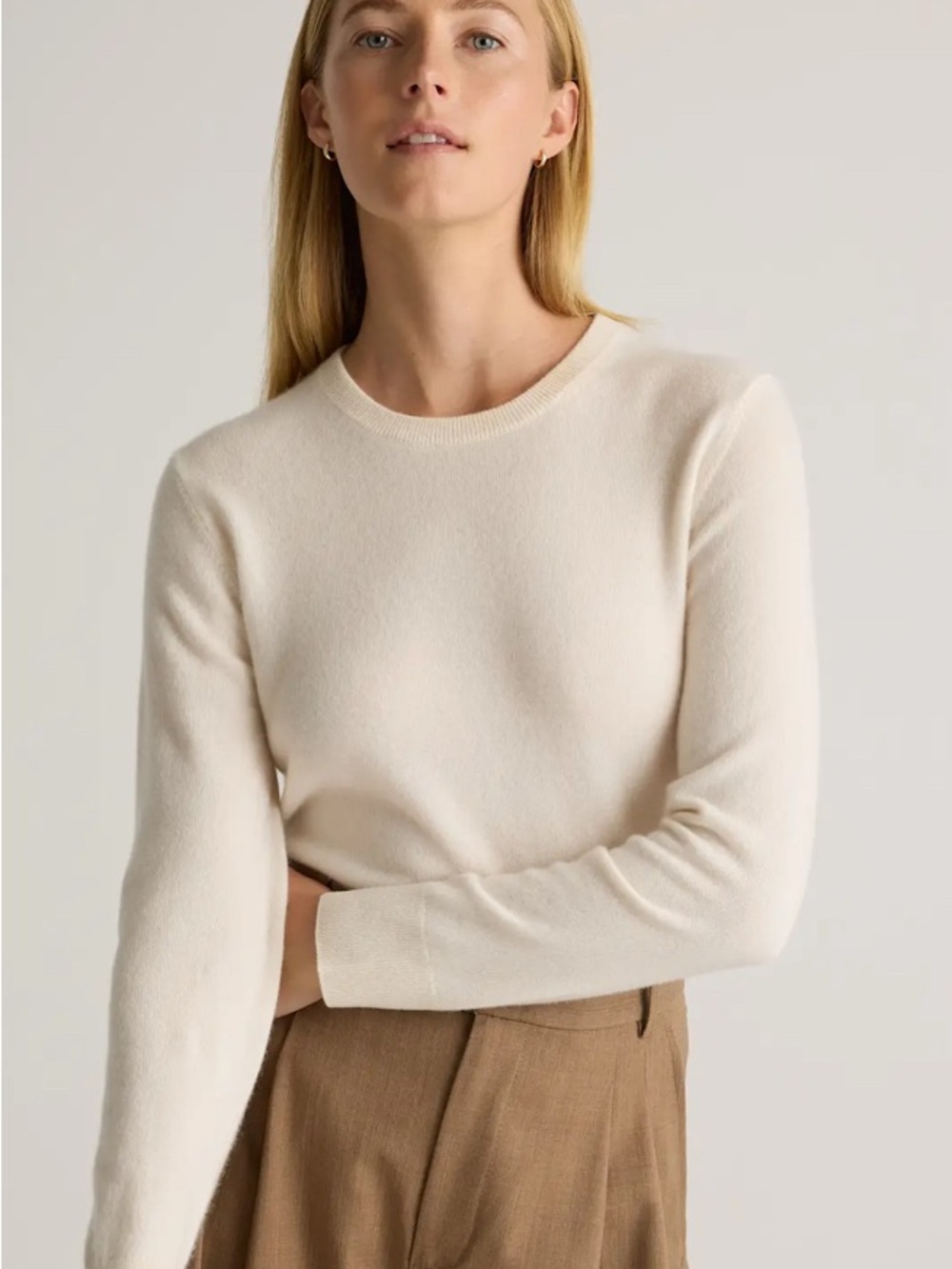 Quince Mongolian Cashmere Crewneck Sweater in Ivory